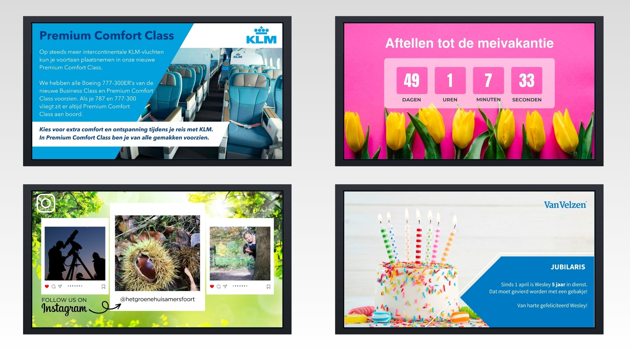 4 schermen met content.